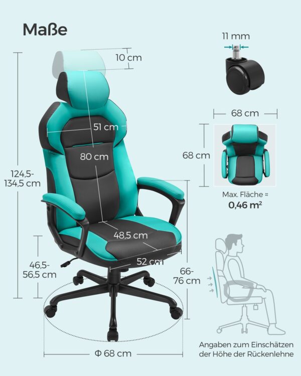 Biuro kėdė ryškios mėlynos spalvos ergonomiška iki 150kg 6