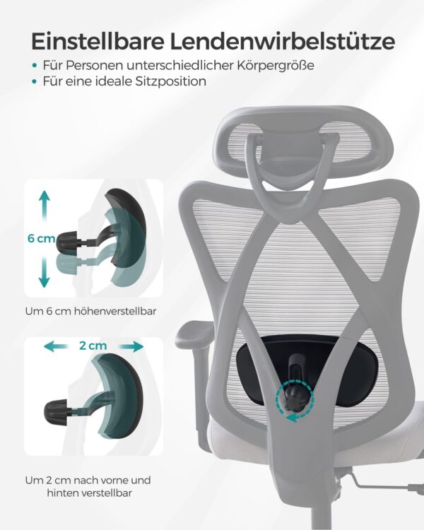 Elegantiška biuro kėdė reguliuojama ergonominė pilka iki 150 kg 3