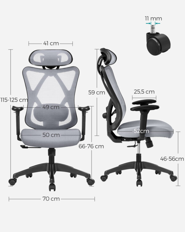Elegantiška biuro kėdė reguliuojama ergonominė pilka iki 150 kg 7