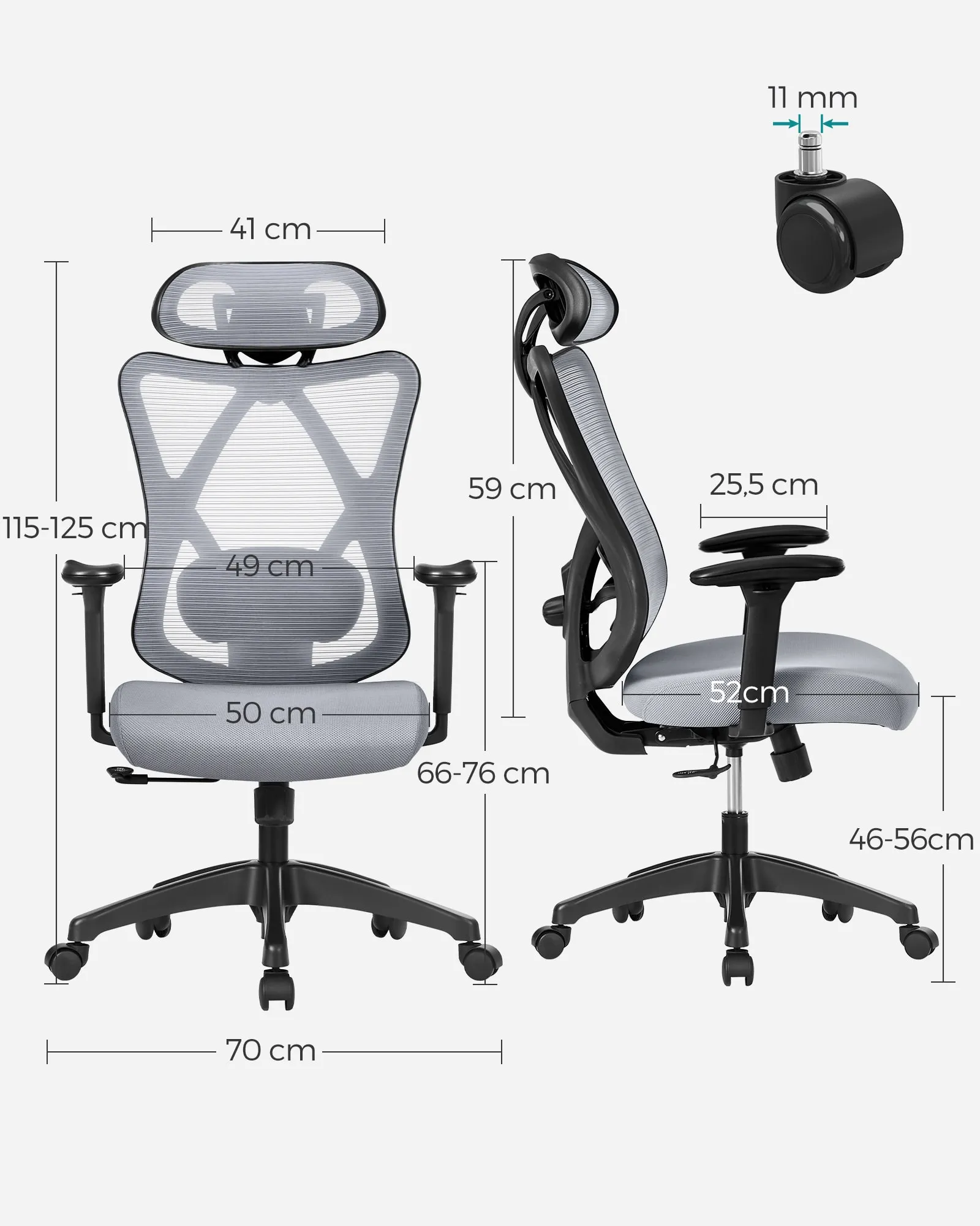 Elegantiška biuro kėdė reguliuojama ergonominė pilka iki 150 kg Elegantiška biuro kėdė reguliuojama ergonominė pilka iki 150 kg Akcija