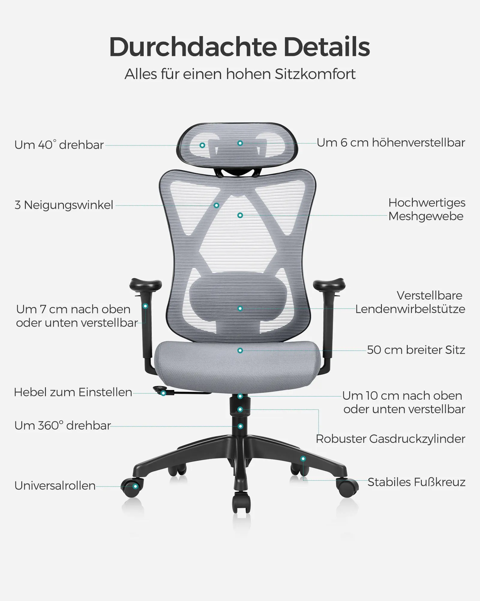 Elegantiška biuro kėdė reguliuojama ergonominė pilka iki 150 kg Elegantiška biuro kėdė reguliuojama ergonominė pilka iki 150 kg Akcija
