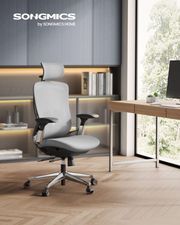 Ergonominė pilnai reguliuojama biuro kėdė su tinkleliu pilka 2