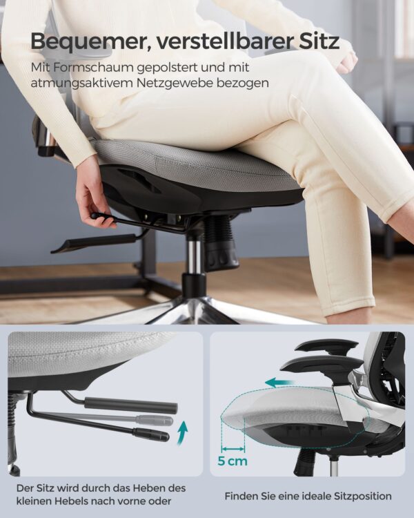 Ergonominė pilnai reguliuojama biuro kėdė su tinkleliu pilka 3