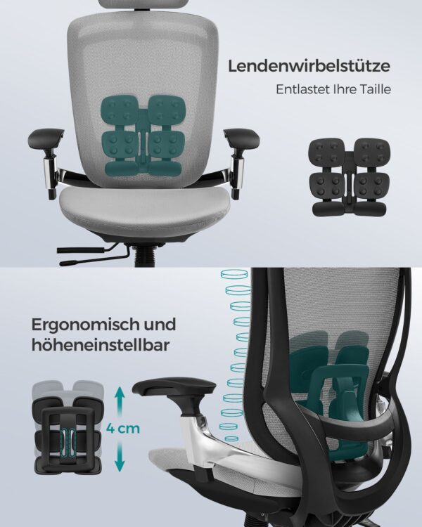 Ergonominė pilnai reguliuojama biuro kėdė su tinkleliu pilka 4