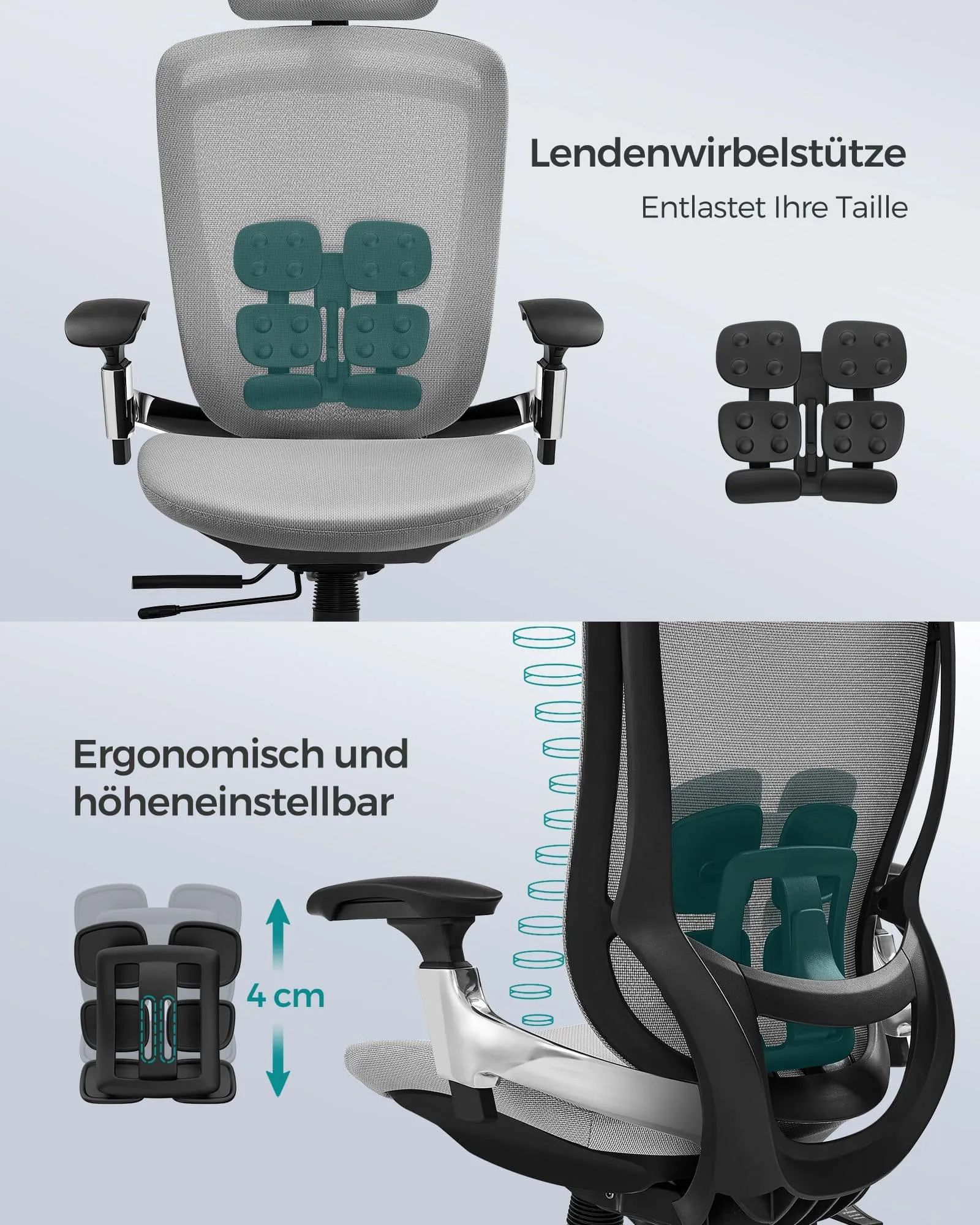Ergonominė pilnai reguliuojama biuro kėdė su tinkleliu pilka Ergonominė pilnai reguliuojama biuro kėdė su tinkleliu pilka Akcija