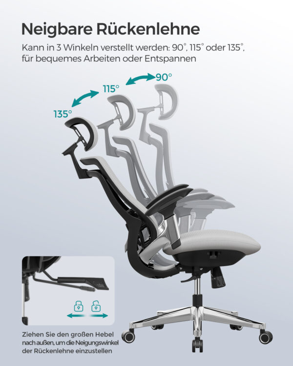 Ergonominė pilnai reguliuojama biuro kėdė su tinkleliu pilka 5