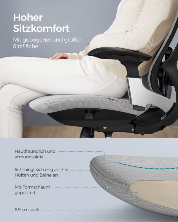 Ergonominė pilnai reguliuojama biuro kėdė su tinkleliu pilka 6