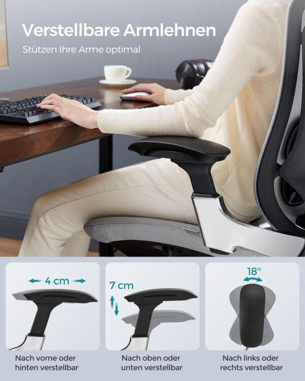 Ergonominė pilnai reguliuojama biuro kėdė su tinkleliu pilka 7
