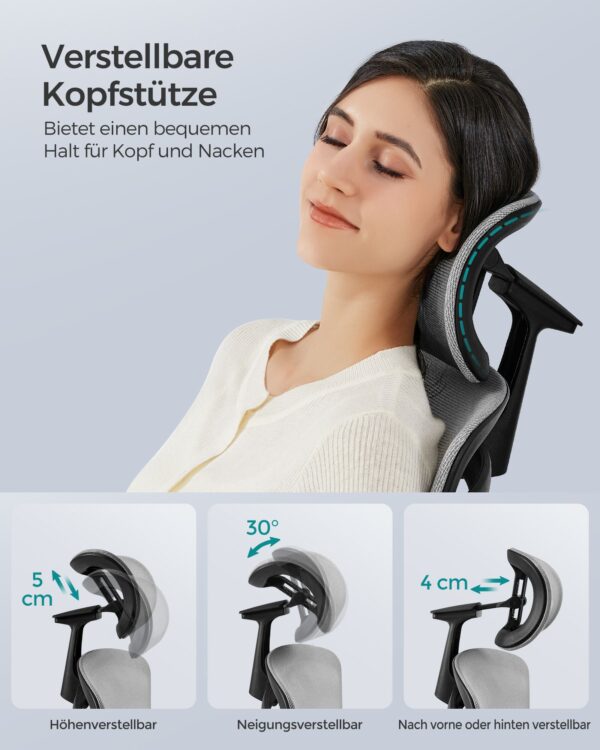 Ergonominė pilnai reguliuojama biuro kėdė su tinkleliu pilka 8