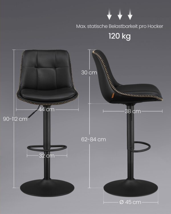 Baro kėdės juodos PU odos ergonomines 2 vnt komplektas 6