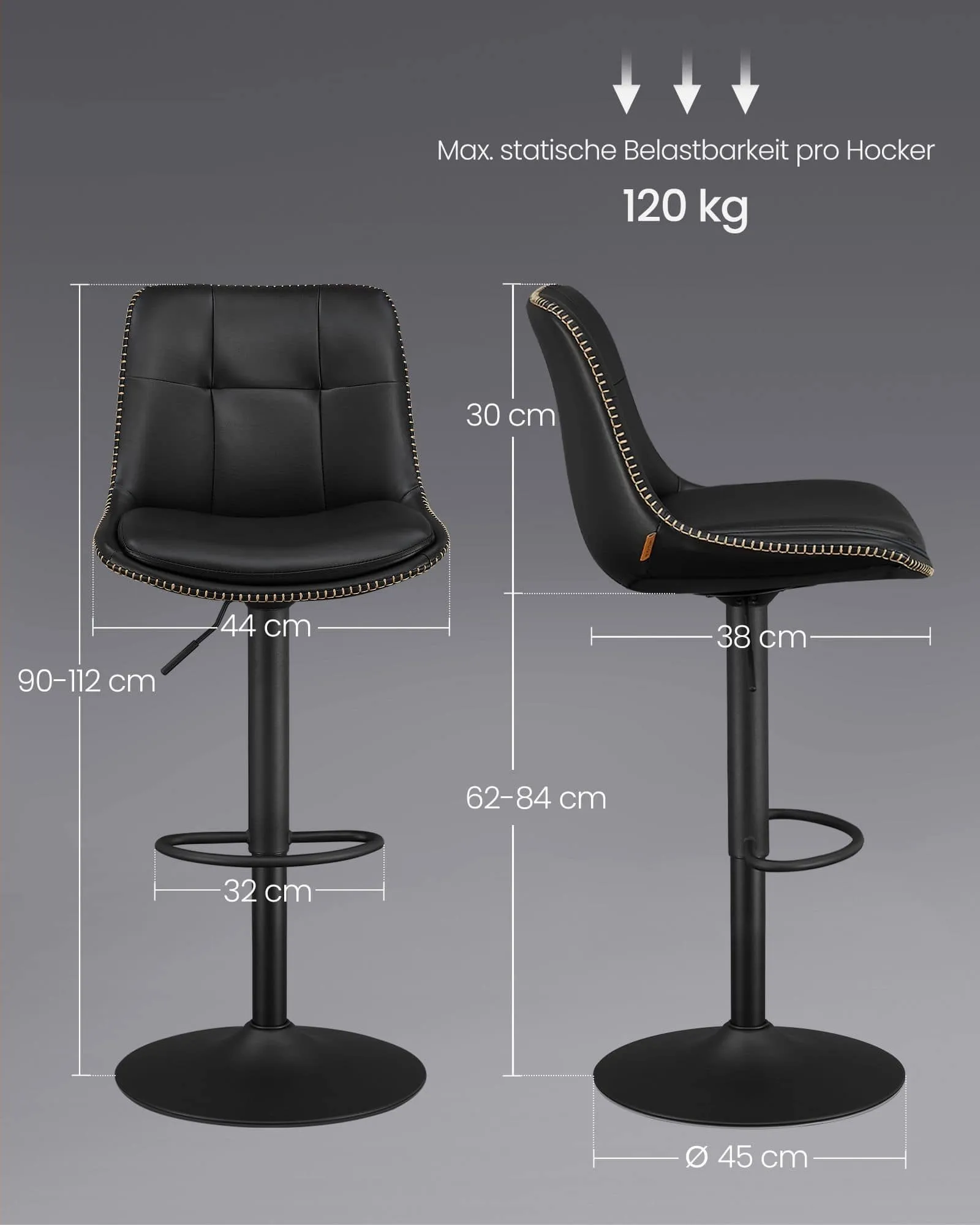 Baro kėdės juodos PU odos ergonomines 2 vnt komplektas Baro kėdės juodos PU odos ergonomines 2 vnt komplektas Akcija