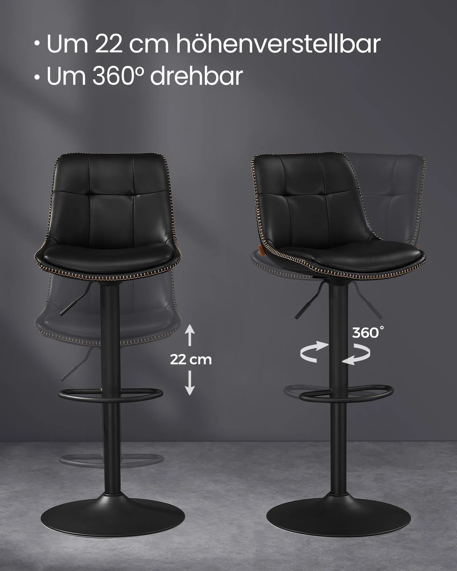 Baro kėdės juodos PU odos ergonomines 2 vnt komplektas Baro kėdės juodos PU odos ergonomines 2 vnt komplektas Akcija