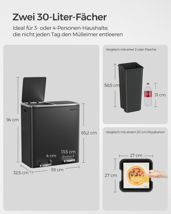 Šiukšliadėžė 2 skyrių juoda 2x30L lėtai užsidaranti 5