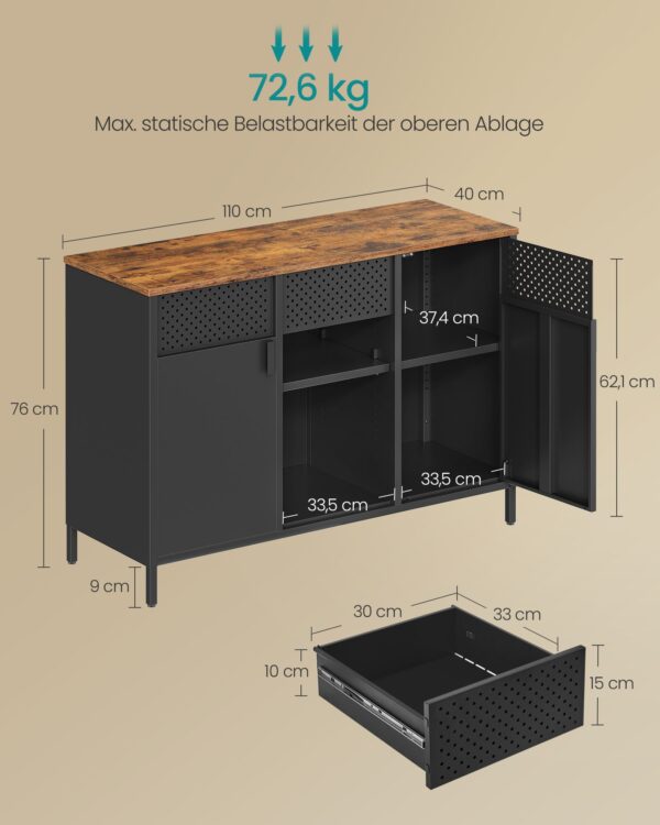 Plieninė spintelė juodos spalvos 110cm pločio su rudu stalviršiumi 6