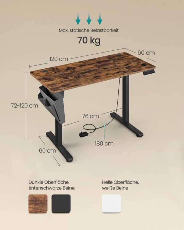 Reguliuojamo aukščio biuro stalas industrinis elektrinis 60x120cm 5