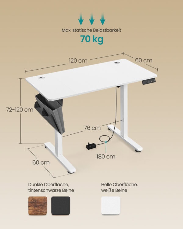 Elektrinis pakeliamas biuro stalas baltas 60x120cm 5