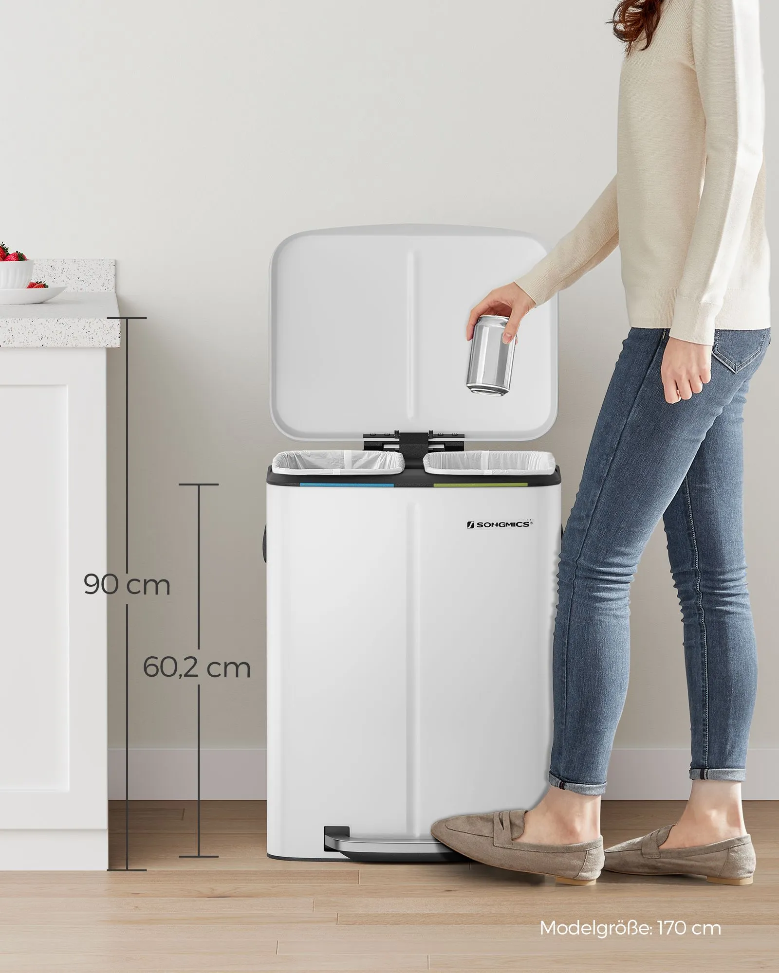 LTB40WT 7 balduloftaslt Balta šiukšlių dėžė 2 skyrių lėtai užsidaranti Akcija