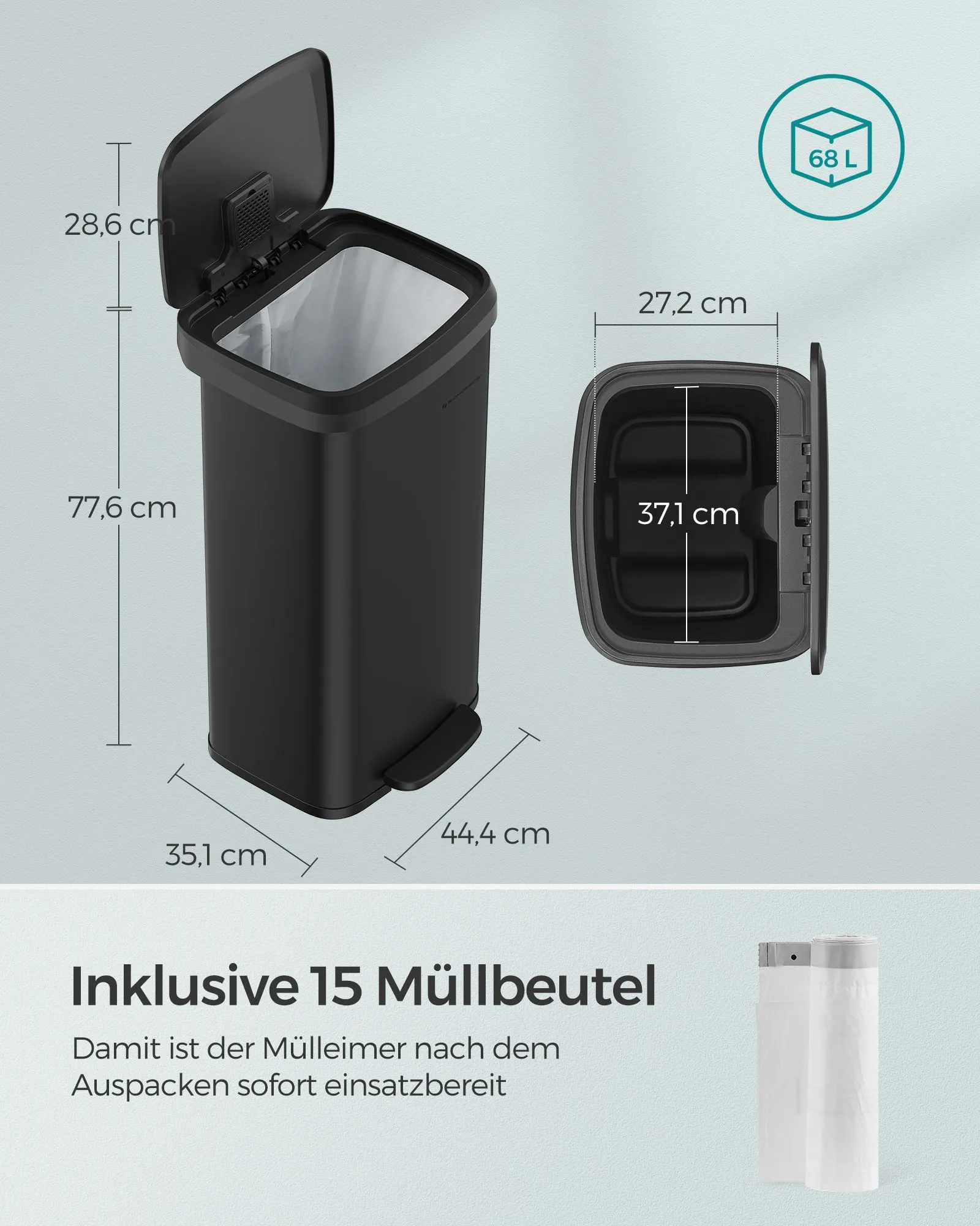 Aukšta šiukšlių dėžė 68L juoda lėtai užsidaranti Aukšta šiukšlių dėžė 68L juoda lėtai užsidaranti Akcija