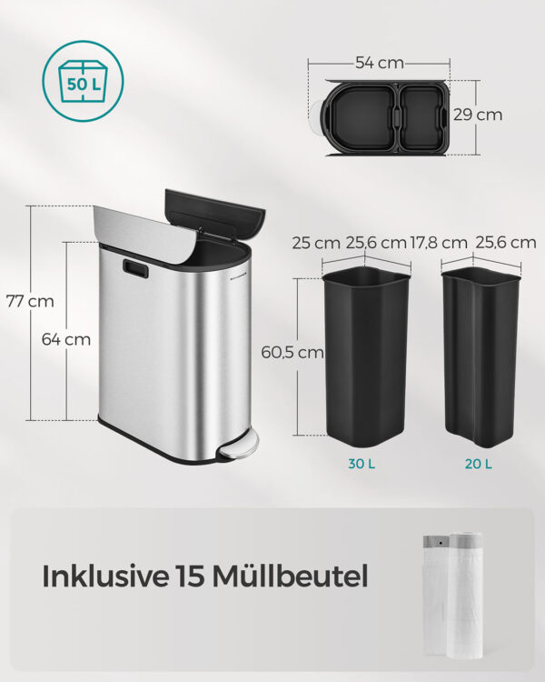 Šiukšliadėžė 2 skyrių plieninė siauro dizaino 7