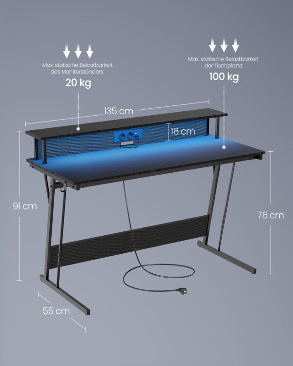 Rašomasis stalas su monitoriaus stovu juodas 135x55cm 5