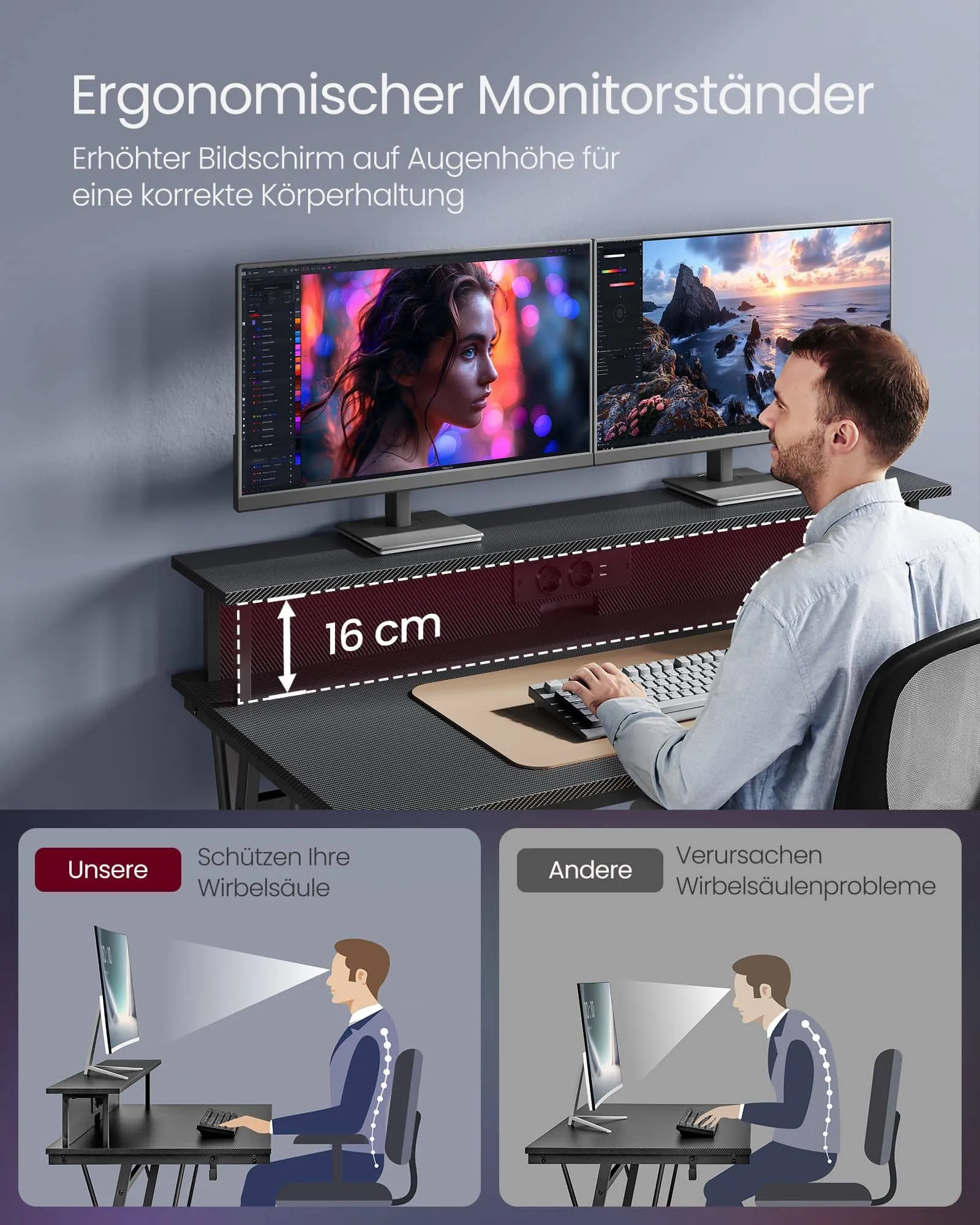 Rašomasis stalas su monitoriaus stovu juodas 135x55cm Rašomasis stalas su monitoriaus stovu juodas 135x55cm Akcija