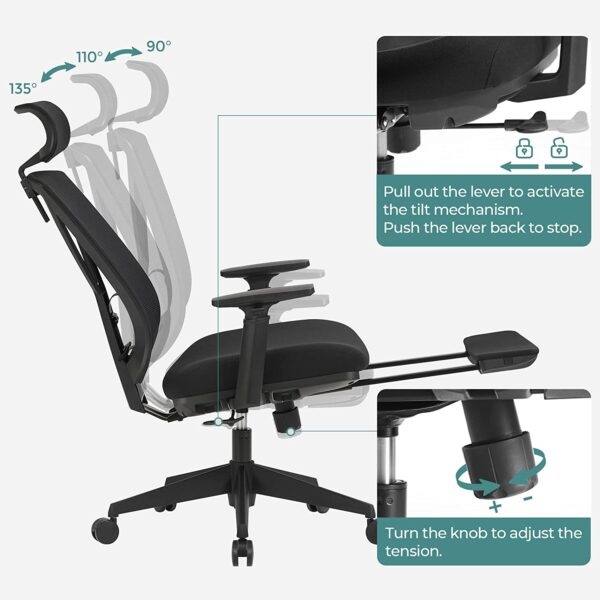 Ergonominė vadovo kėdė su reguliuojamomis kaklo juosmens kojų atramomis 4