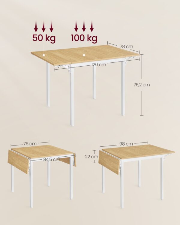 Virtuvės stalas baltu plieno rėmu ir rudu stalviršiumi 6