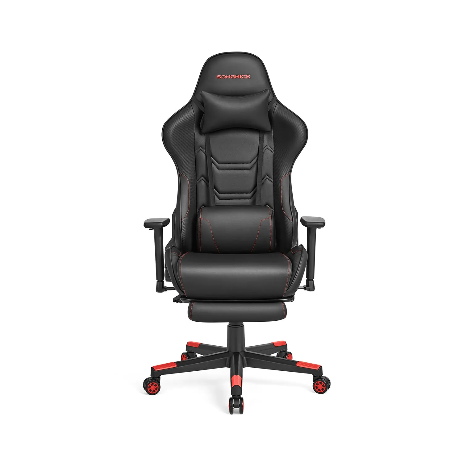 Ergonomiška žaidimų kėdė su porankiais ir galvos atrama, juodos ir raudonos spalvos Ergonomiška žaidimų kėdė su porankiais ir galvos atrama, juodos ir raudonos spalvos Akcija
