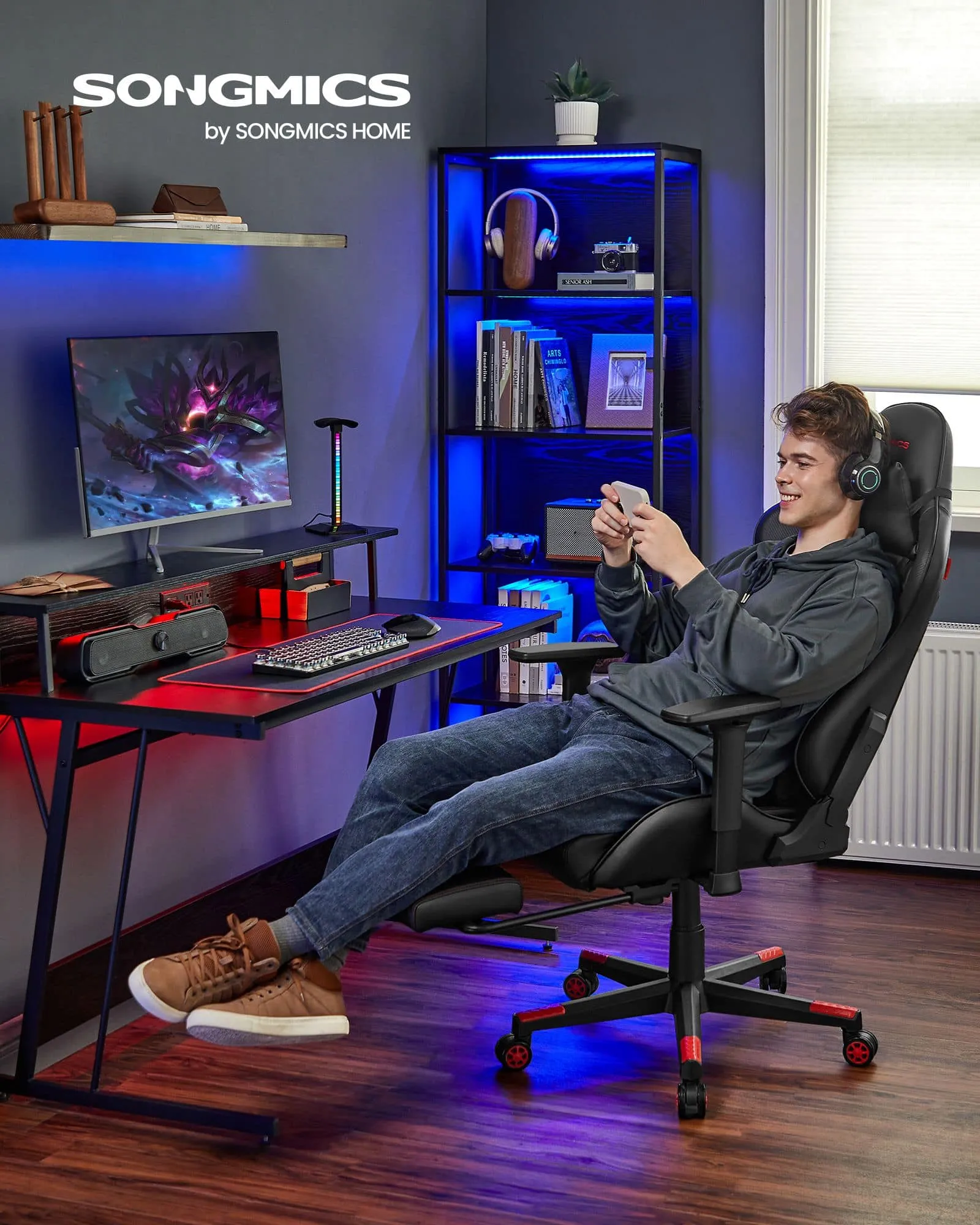 Ergonomiška žaidimų kėdė su porankiais ir galvos atrama, juodos ir raudonos spalvos Ergonomiška žaidimų kėdė su porankiais ir galvos atrama, juodos ir raudonos spalvos Akcija