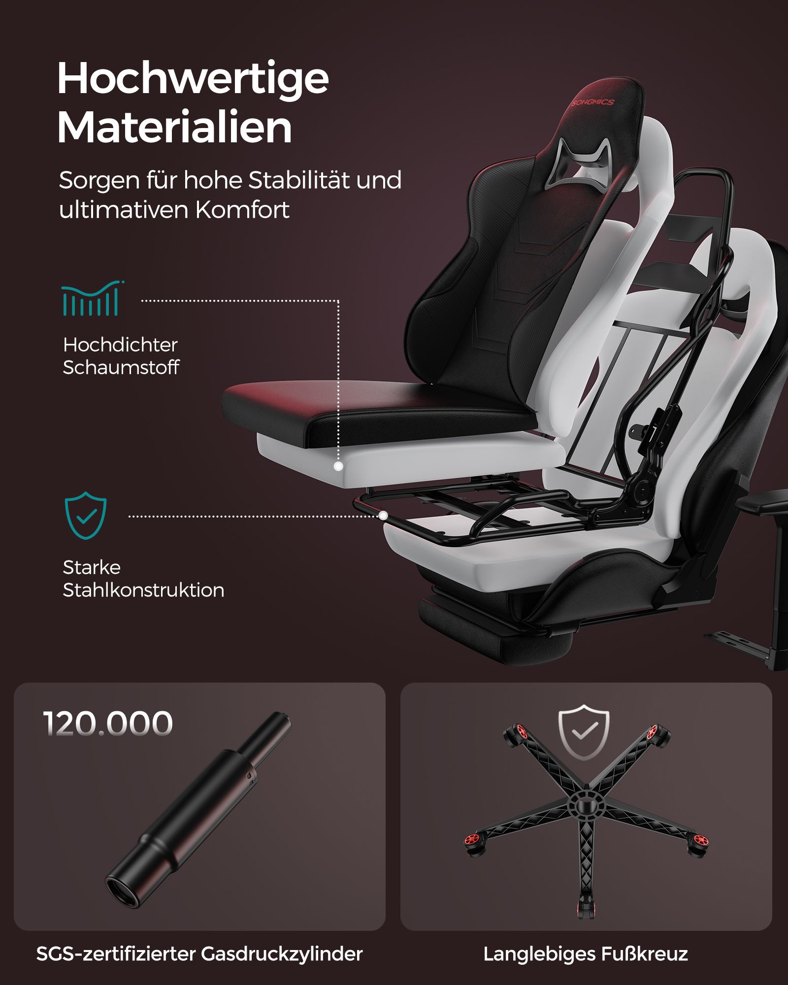 Ergonomiška žaidimų kėdė su porankiais ir galvos atrama, juodos ir raudonos spalvos 5 Ergonomiška žaidimų kėdė su porankiais ir galvos atrama, juodos ir raudonos spalvos 5