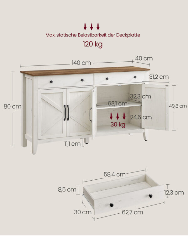 Virtuvės spintelė vintažinė balta 40x140cm su 4 durelėmis 6