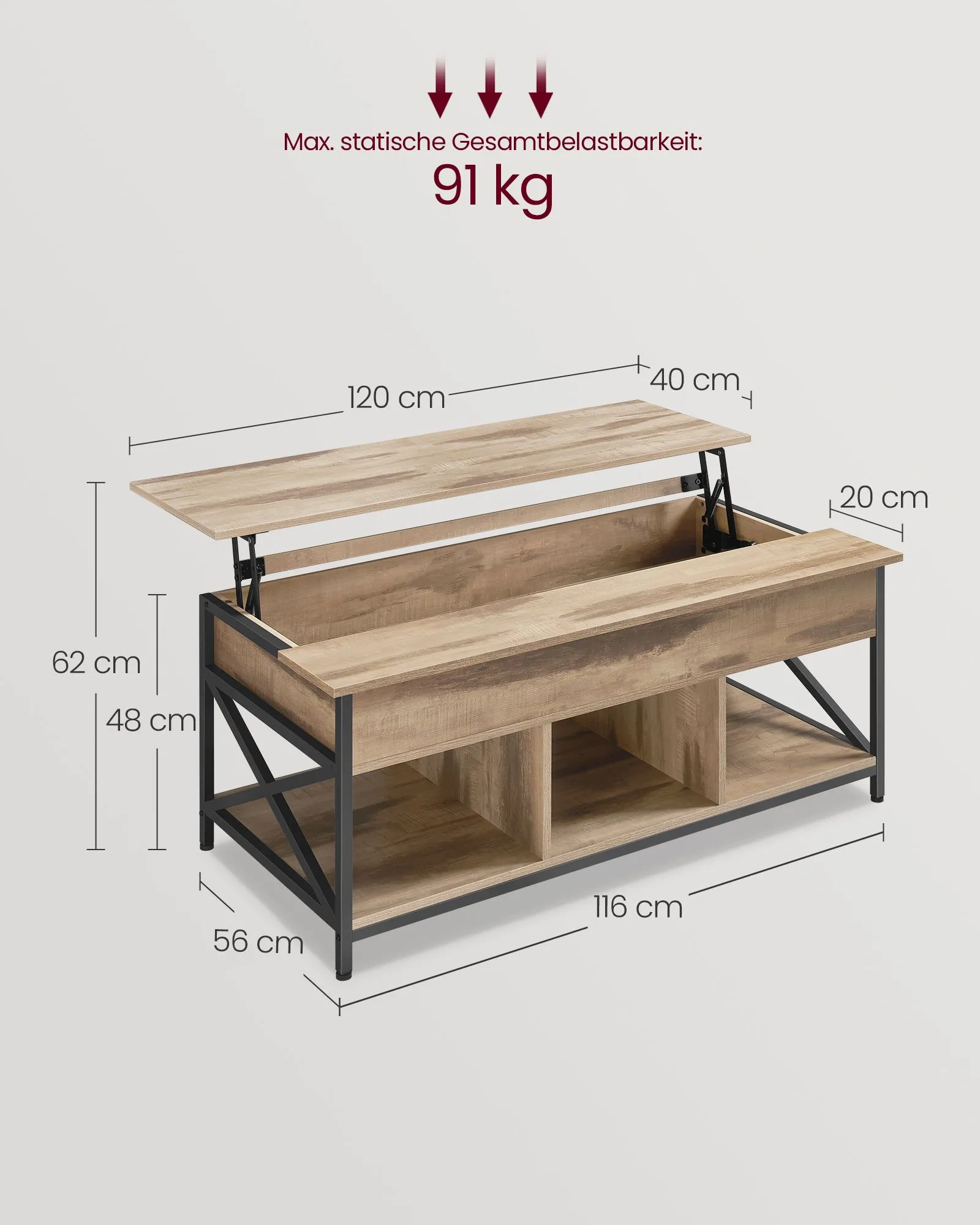 Pakeliamas kavos staliukas 60x120cm su atviromis lentynomis karamelės spalvos Pakeliamas kavos staliukas 60x120cm su atviromis lentynomis karamelės spalvos Akcija