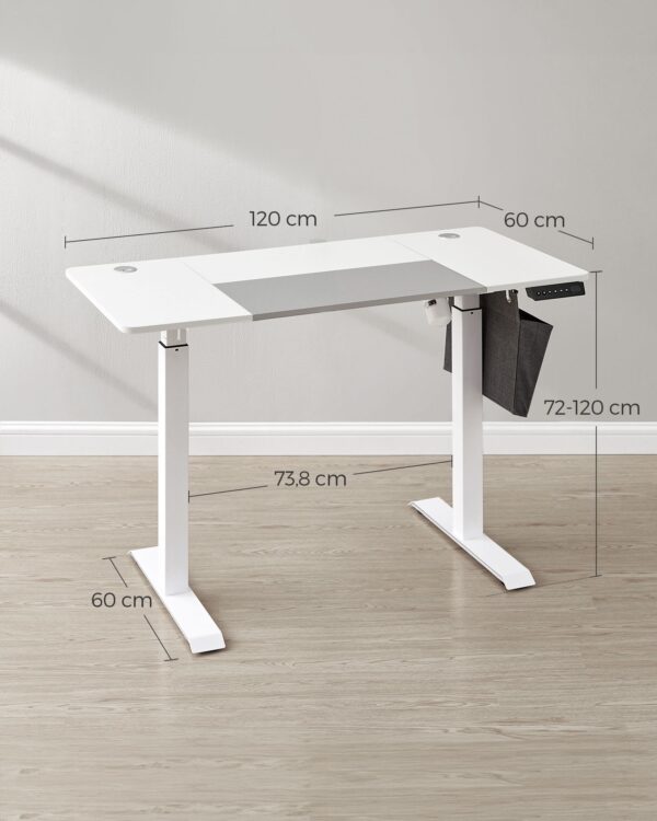 Reguliuojamo aukščio elektrinis rašomasis stalas, baltas-pilkas 60×120 cm 7