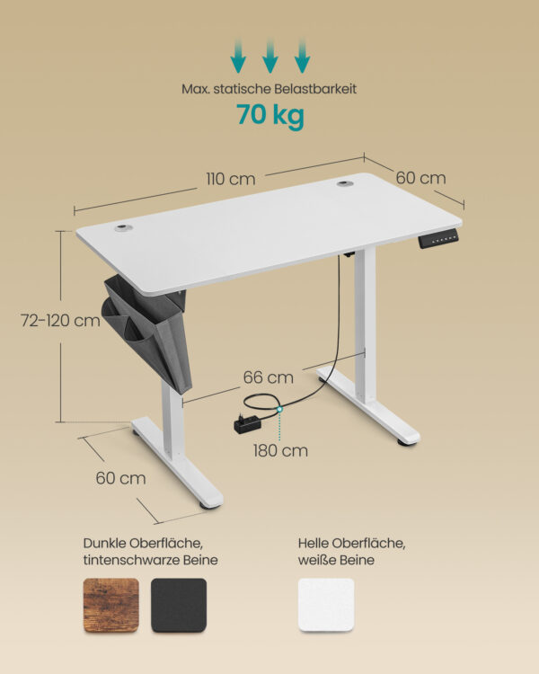 Elektrinis biuro stalas 60x110cm baltas 5