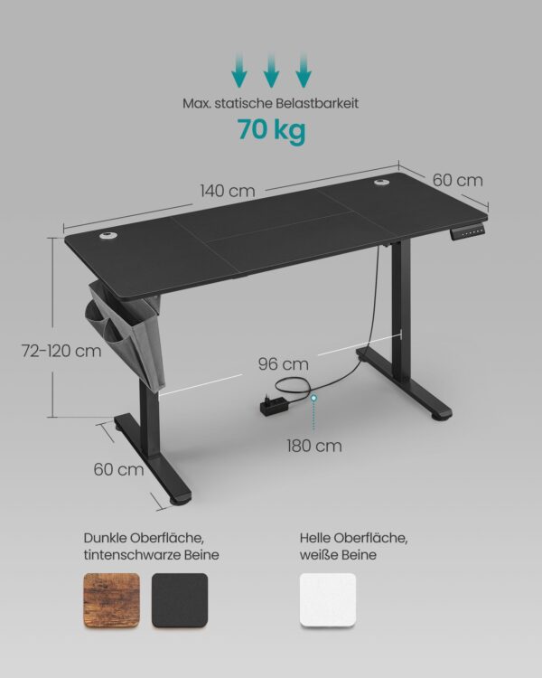Elektrinis biuro stalas juodas 60x140cm 5