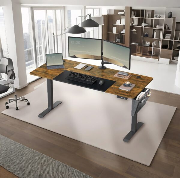 Elektrinis reguliuojamas biuro stalas 70x160cm rudu stalviršiumi