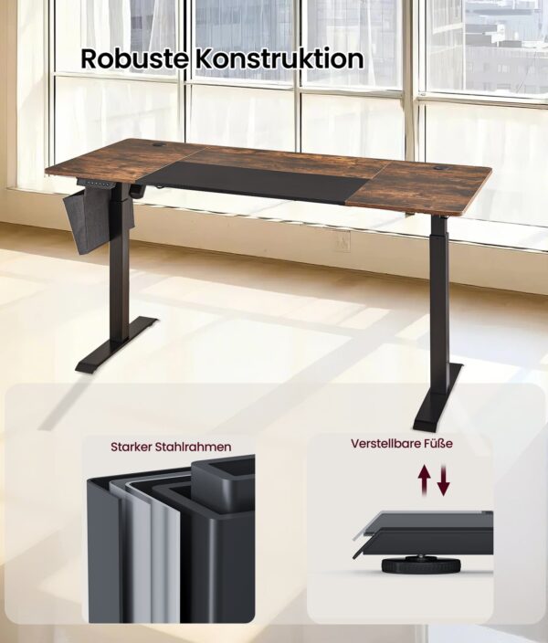 Elektrinis reguliuojamas biuro stalas 70x160cm rudu stalviršiumi 3
