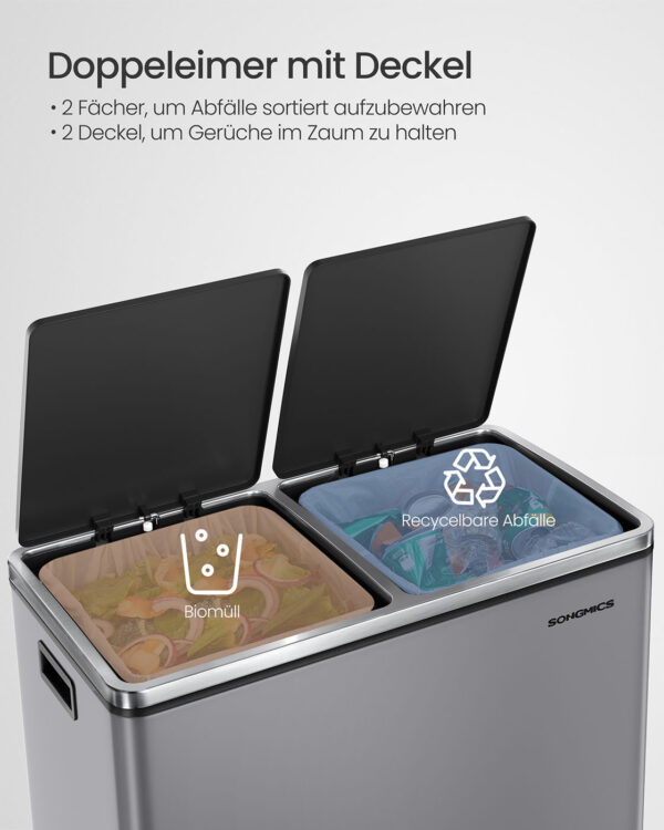 Šiukšliadėžė 2 skyrių skalūno pilka 2x30L lėtai užsidaranti 3