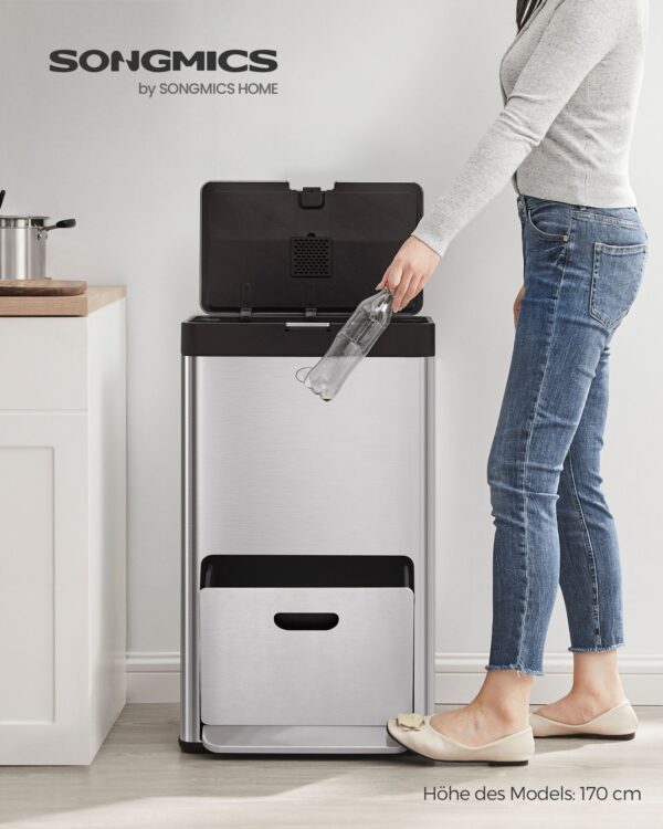 Šiukšlių dėžė sidabro spalvos kompaktiška 3 skyrių su anglies filtru 3