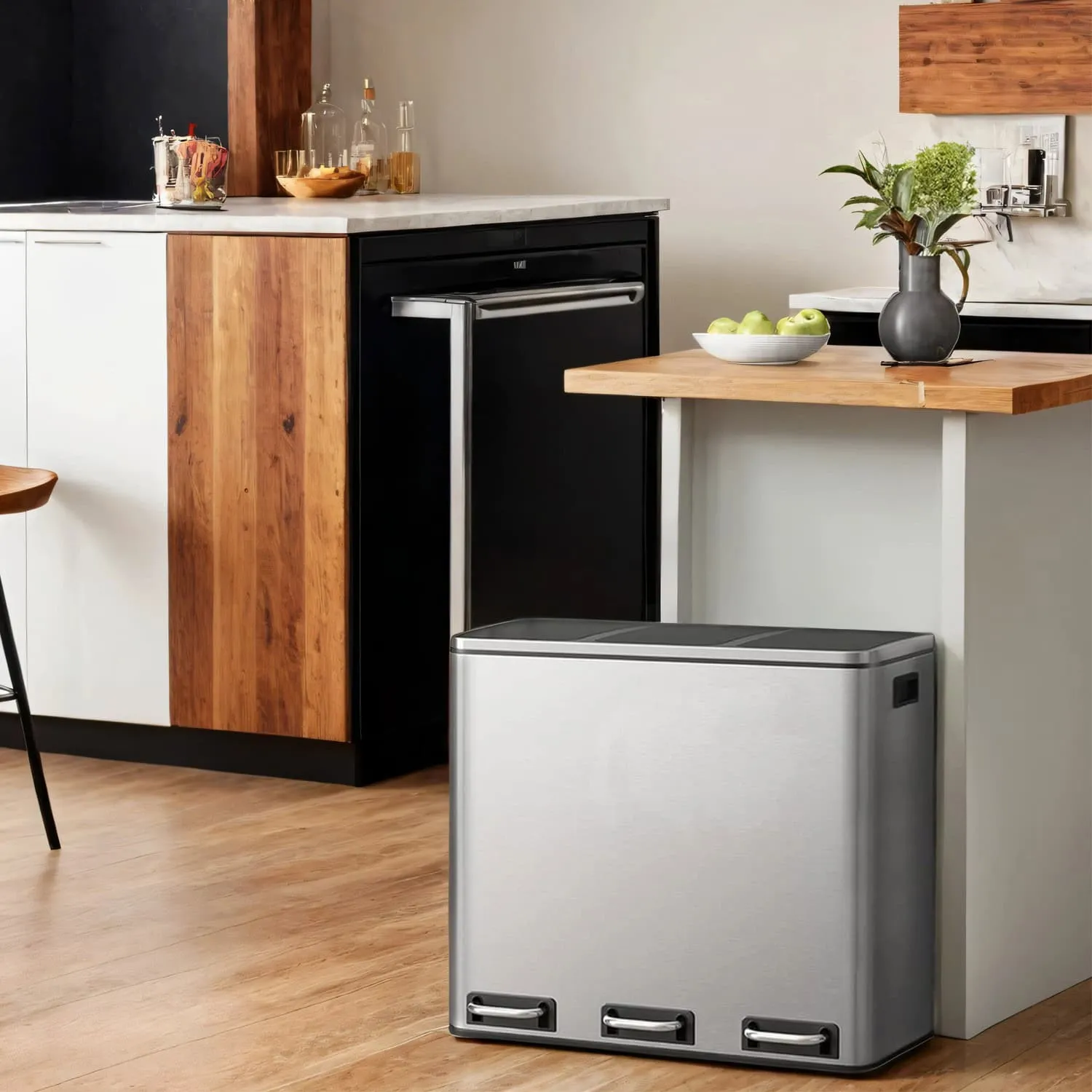 Šiukšlių dėžė 3x18L sidabro spalvos lėtai užsidaranti Šiukšlių dėžė 3x18L sidabro spalvos lėtai užsidaranti Akcija
