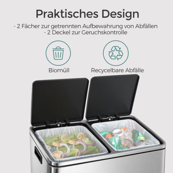 Šiukšliadėžė sidabro spalvos 2x30l švelnus uždarymas 3