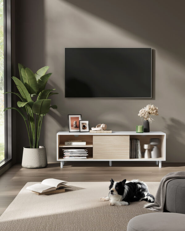 TV spintelė moderni balta kreminė 140cm pločio 2