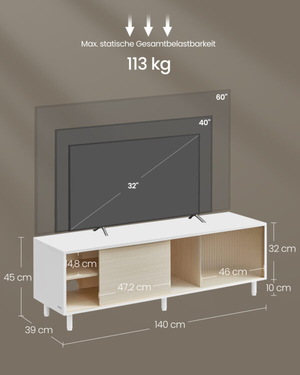 TV spintelė moderni balta kreminė 140cm pločio 6