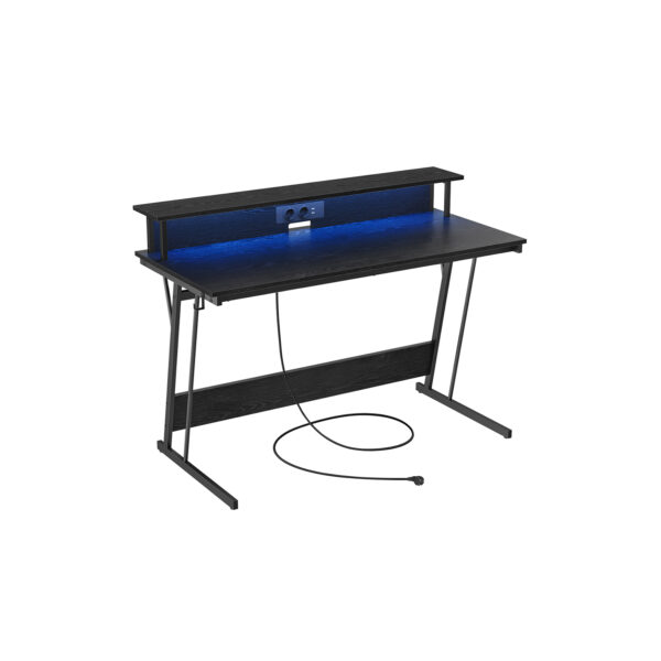 Biuro stalas juodas su monitoriaus stovu ir elektros lizdais 55x135cm