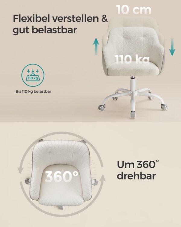 Kreminė biuro kėdė žemu atlošu su sherpa audiniu 6