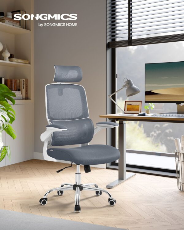 Ergonominė biuro kėdė pilka su juosmens ir galvos atrama 2