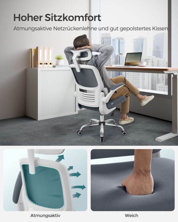 Ergonominė biuro kėdė pilka su juosmens ir galvos atrama 4