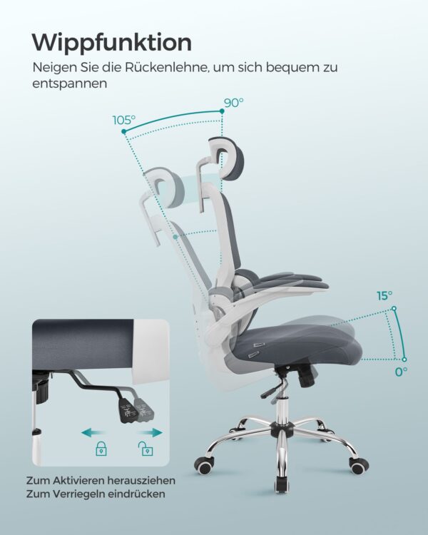 Ergonominė biuro kėdė pilka su juosmens ir galvos atrama 5