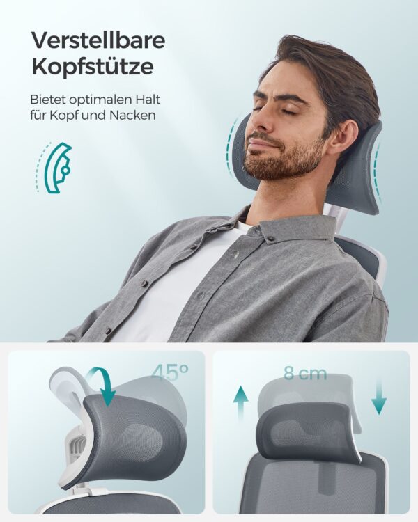 Ergonominė biuro kėdė pilka su juosmens ir galvos atrama 6