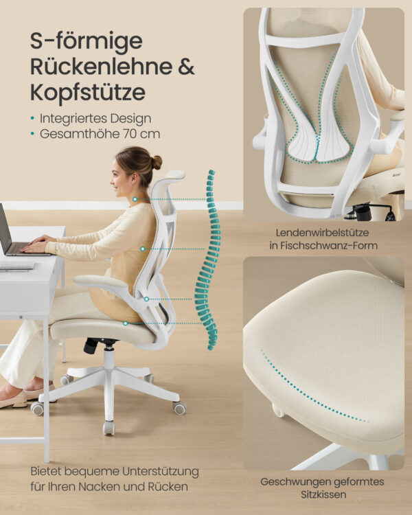 Ergonominė biuro kėdė kreminės spalvos 3